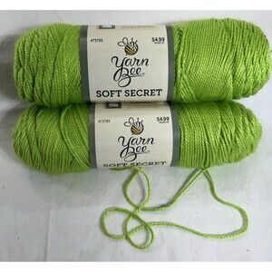 Yarn Bee Soft Secret Lime Green Lot of 2 Skeins 6oz 300yds Acrylic 4 Medium